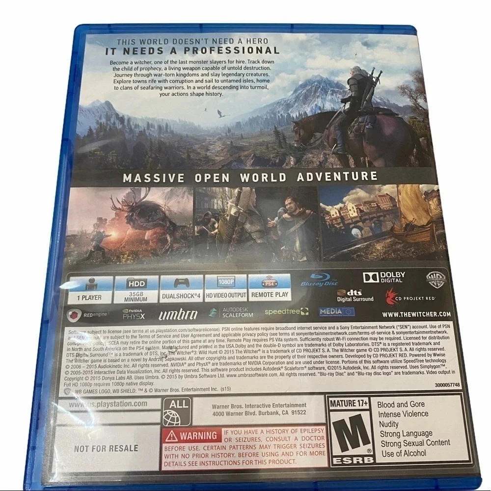 PS4 The Witcher Wild Hunt Mature 17+